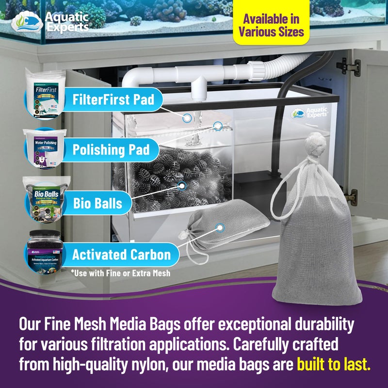 Aquatic Experts Fine Aquarium Media Bag, Durable Drawstring Bags for Fish Tank Filters, 450 Micron Mesh, (Fine, 3"x 8" - 4 Pack) - Image 5